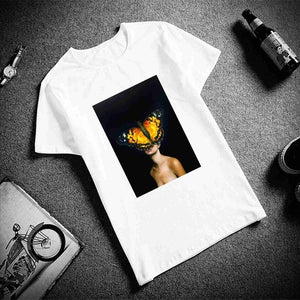 Birds Butterfly Feather  Cotton O Neck T Shirt