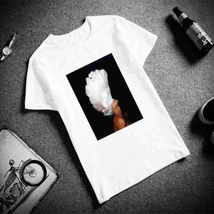 Birds Butterfly Feather  Cotton O Neck T Shirt